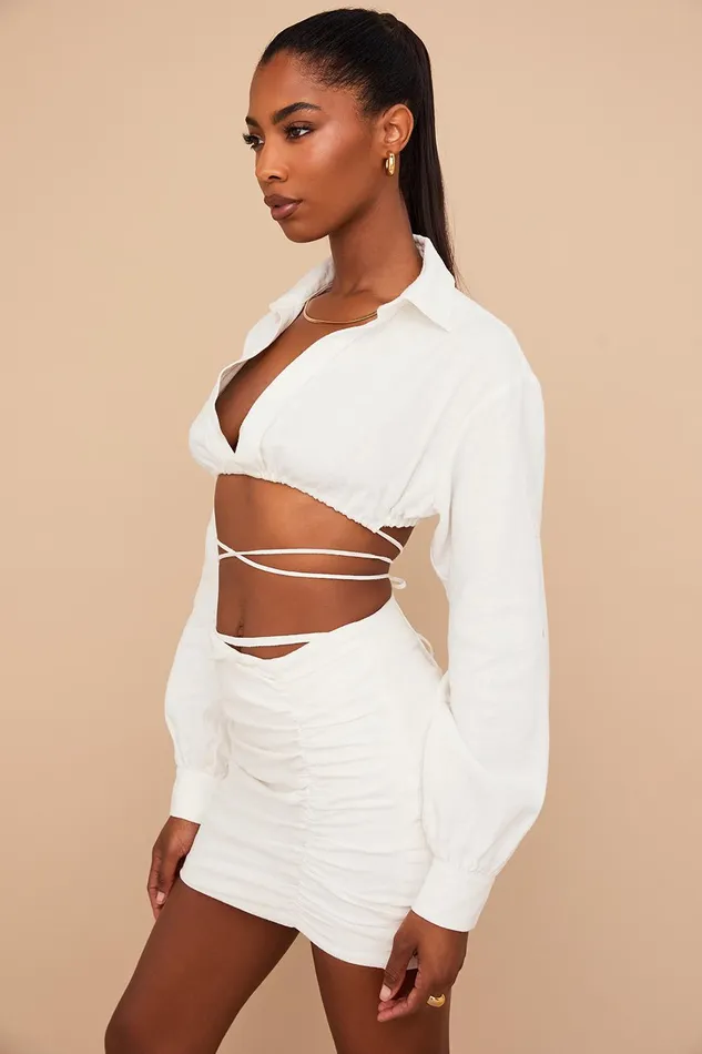 House Of CB EmmyOff White Folded Waist Mini Skirt 8211 SALE Off Women Skirts