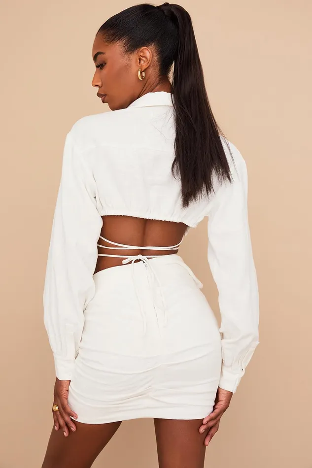House Of CB EmmyOff White Folded Waist Mini Skirt 8211 SALE Off Women Skirts