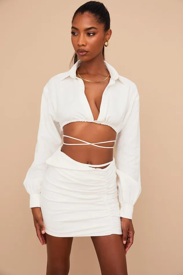 House Of CB EmmyOff White Folded Waist Mini Skirt 8211 SALE Off Women Skirts