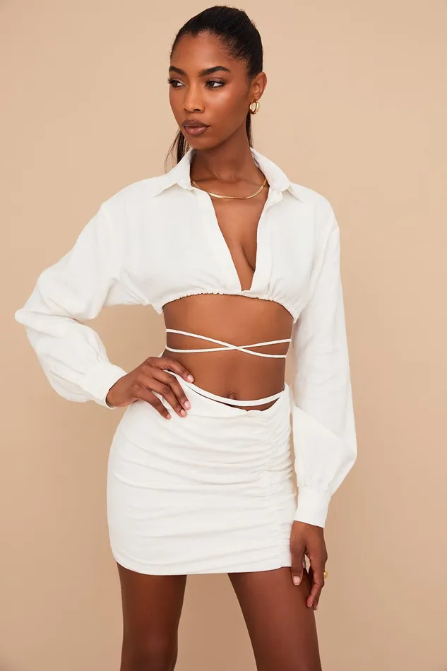 House Of CB EmmyOff White Folded Waist Mini Skirt 8211 SALE Off Women Skirts