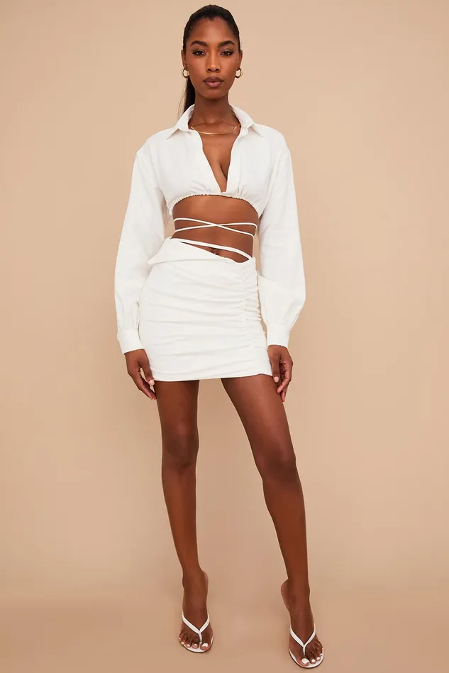 House Of CB EmmyOff White Folded Waist Mini Skirt 8211 SALE Off Women Skirts