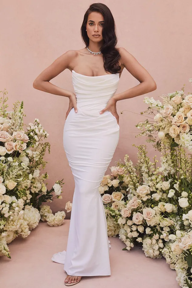 House Of CB EsmeeIvory Draped Strapless Bridal Gown 8211 Limited Edition Ivory Women Maxi Dresses