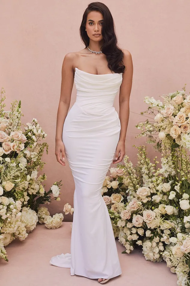 House Of CB EsmeeIvory Draped Strapless Bridal Gown 8211 Limited Edition Ivory Women Maxi Dresses