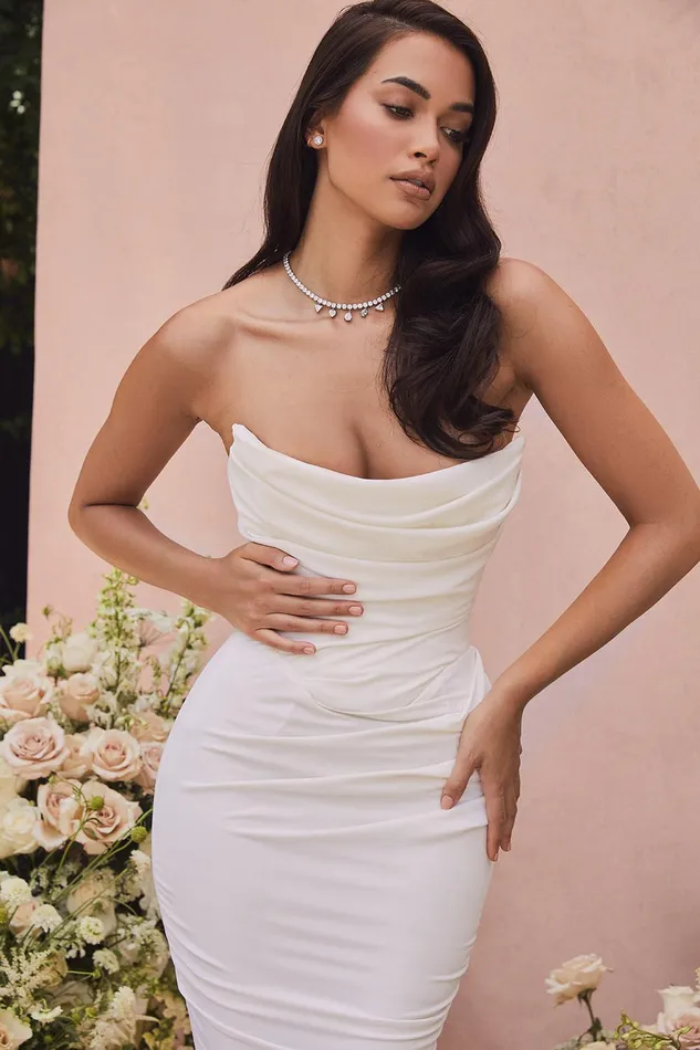 House Of CB EsmeeIvory Draped Strapless Bridal Gown 8211 Limited Edition Ivory Women Maxi Dresses
