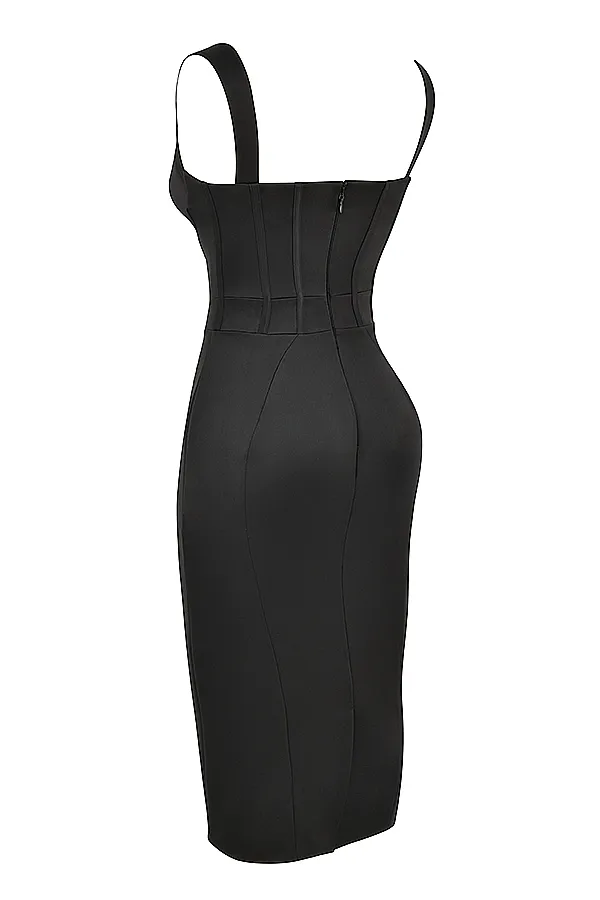 House Of CB FiorellaBlack Satin Corset Midi Dress 8211 SALE Black Women Bodycon Dresses