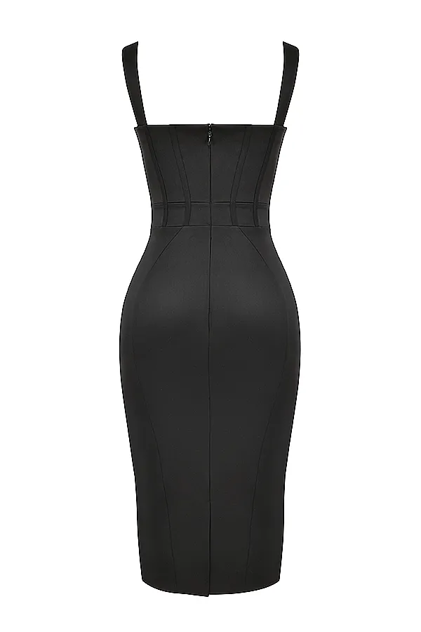 House Of CB FiorellaBlack Satin Corset Midi Dress 8211 SALE Black Women Bodycon Dresses