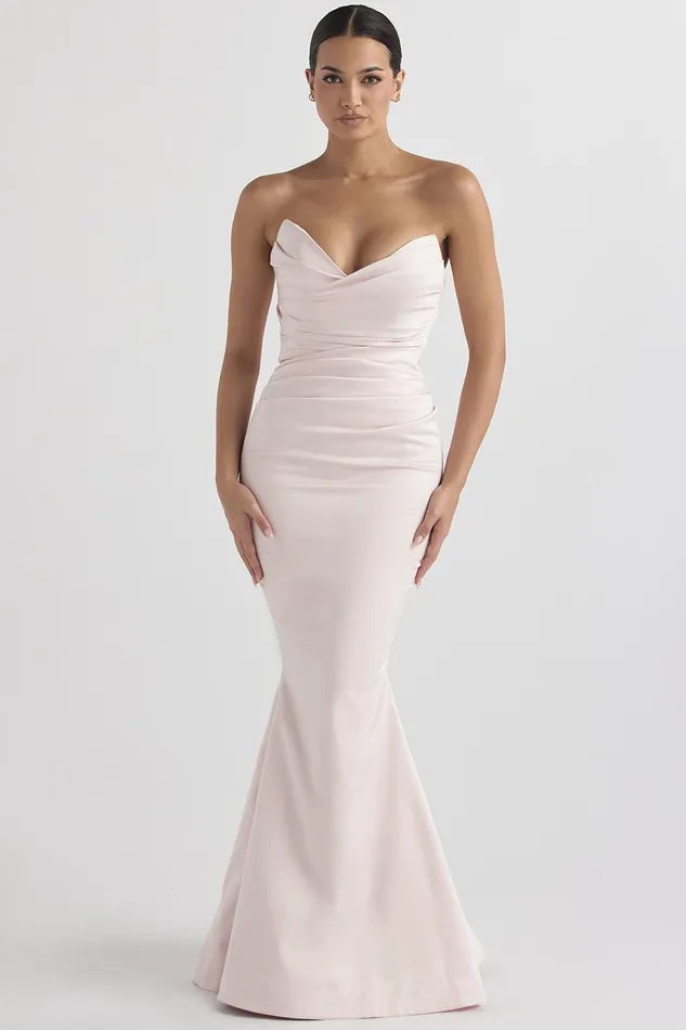 House Of CB FleurBlush Satin Strapless Gown 8211 SALE Blush Women Maxi Dresses