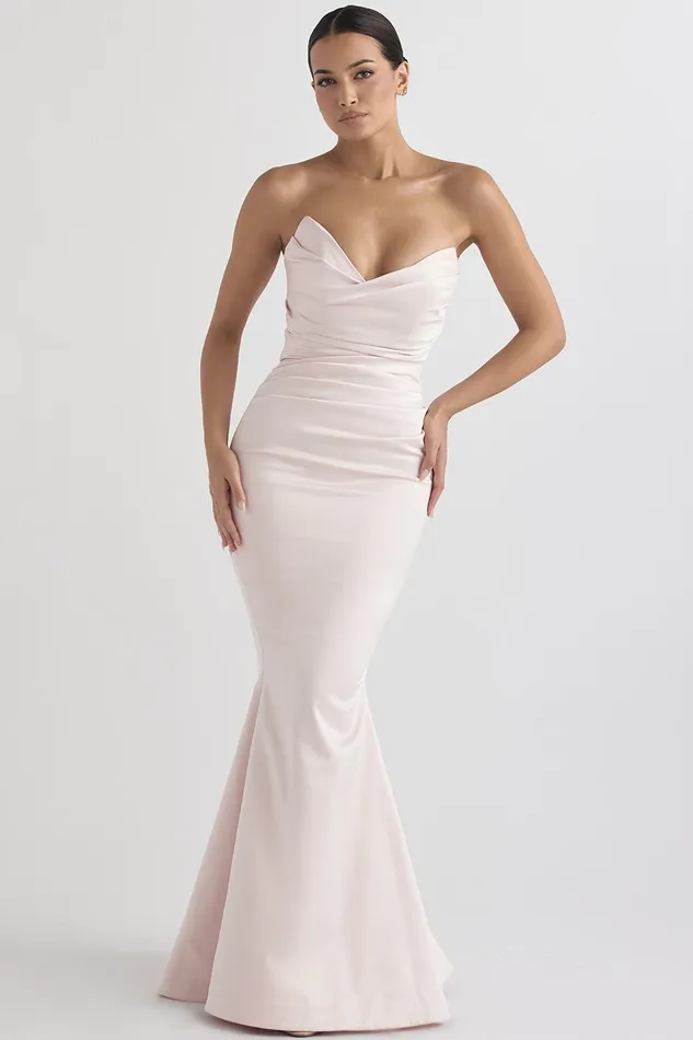 House Of CB FleurBlush Satin Strapless Gown 8211 SALE Blush Women Maxi Dresses