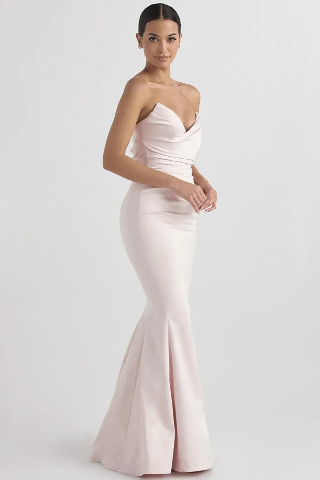 House Of CB FleurBlush Satin Strapless Gown 8211 SALE Blush Women Maxi Dresses