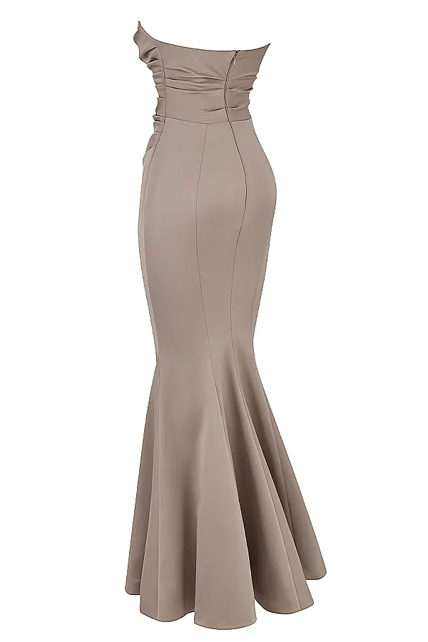 House Of CB FleurMushroom Satin Strapless Gown 8211 SALE Mushroom Women Maxi Dresses