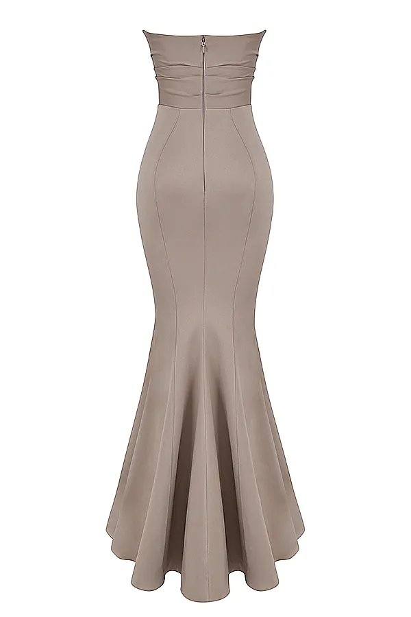 House Of CB FleurMushroom Satin Strapless Gown 8211 SALE Mushroom Women Maxi Dresses