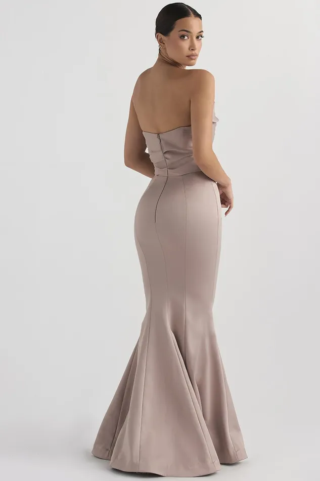 House Of CB FleurMushroom Satin Strapless Gown 8211 SALE Mushroom Women Maxi Dresses