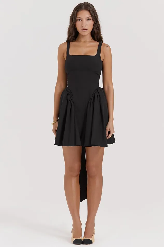 House Of CB FlorianneBlack Bow Mini Dress Black Women Corset Dresses