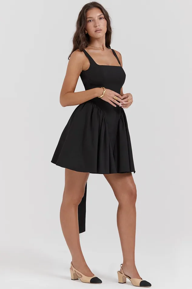 House Of CB FlorianneBlack Bow Mini Dress Black Women Corset Dresses