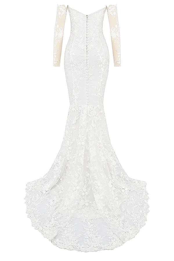 House Of CB IsabelleWhite Lace Long Sleeve Bridal Gown White Women Maxi Dresses