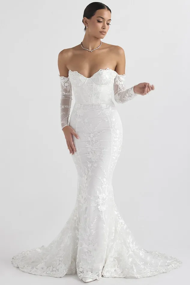 House Of CB IsabelleWhite Lace Long Sleeve Bridal Gown White Women Maxi Dresses