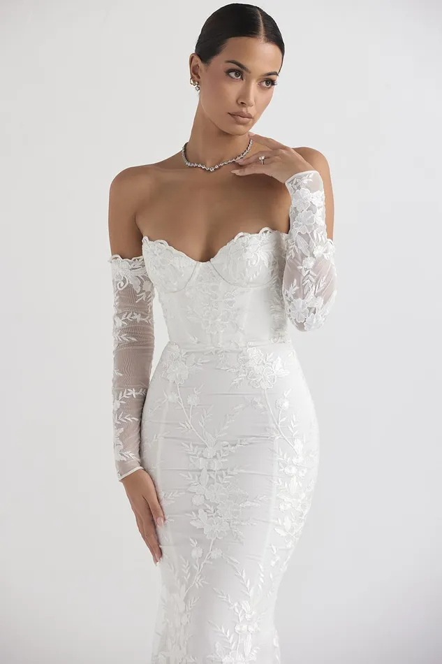 House Of CB IsabelleWhite Lace Long Sleeve Bridal Gown White Women Maxi Dresses