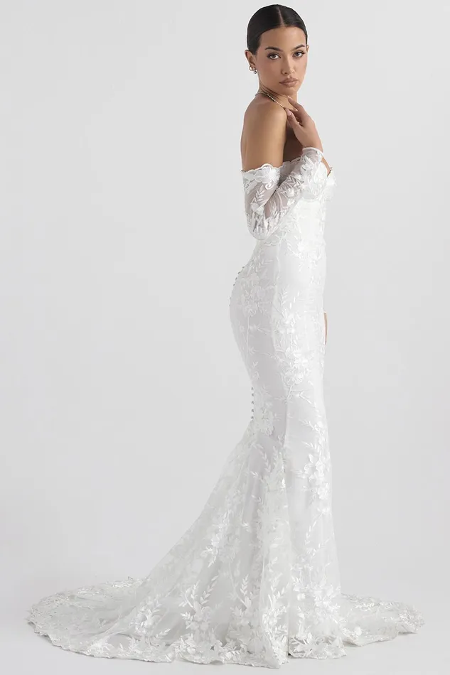 House Of CB IsabelleWhite Lace Long Sleeve Bridal Gown White Women Maxi Dresses
