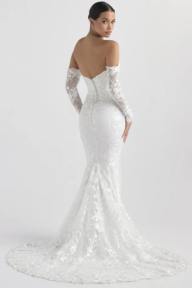House Of CB IsabelleWhite Lace Long Sleeve Bridal Gown White Women Maxi Dresses