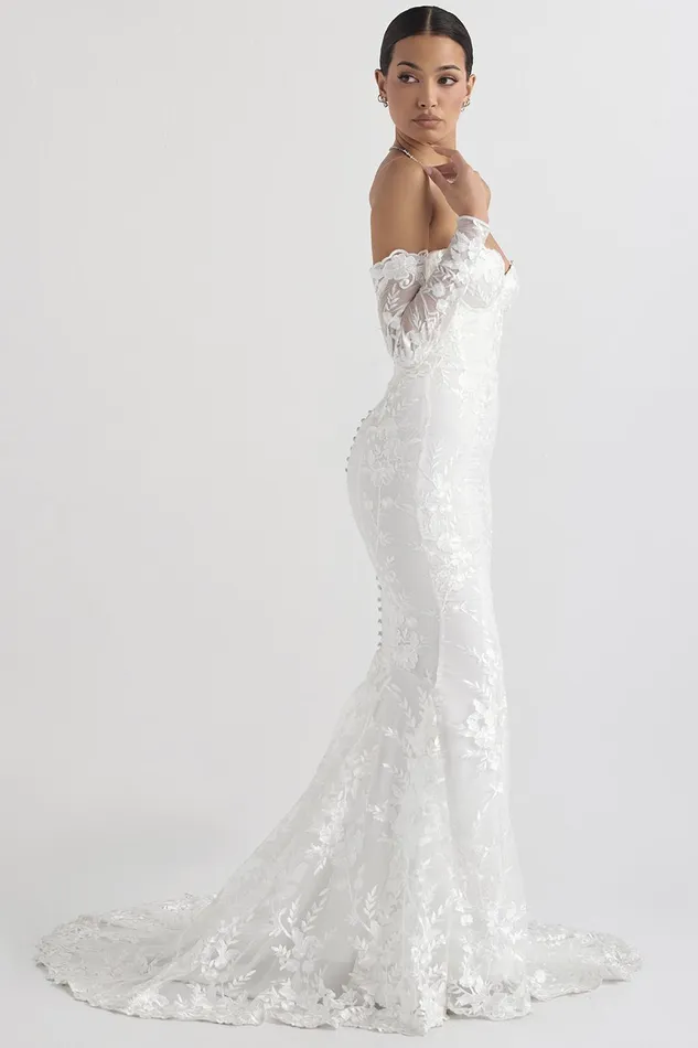 House Of CB IsabelleWhite Lace Long Sleeve Bridal Gown White Women Maxi Dresses