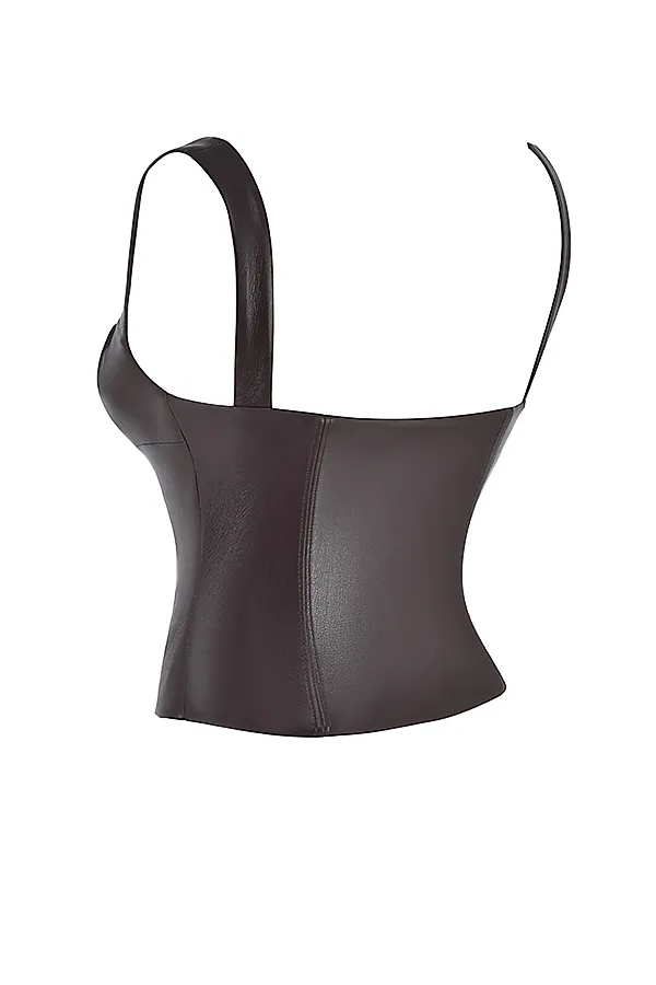 House Of CB JamesBitter Chocolate Vegan Leather Corset 8211 SALE Bitter Women Corsets