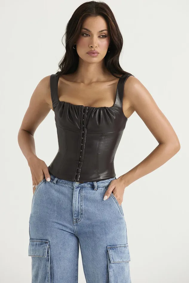 House Of CB JamesBitter Chocolate Vegan Leather Corset 8211 SALE Bitter Women Corsets