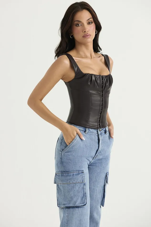 House Of CB JamesBitter Chocolate Vegan Leather Corset 8211 SALE Bitter Women Corsets