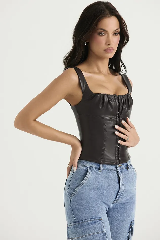 House Of CB JamesBitter Chocolate Vegan Leather Corset 8211 SALE Bitter Women Corsets