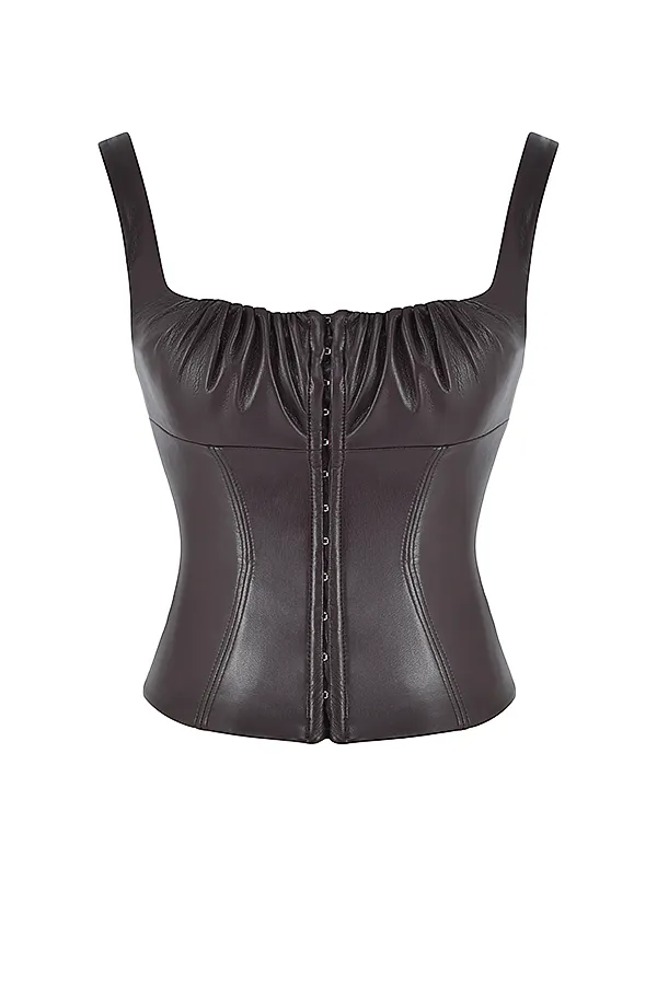House Of CB JamesBitter Chocolate Vegan Leather Corset 8211 SALE Bitter Women Corsets