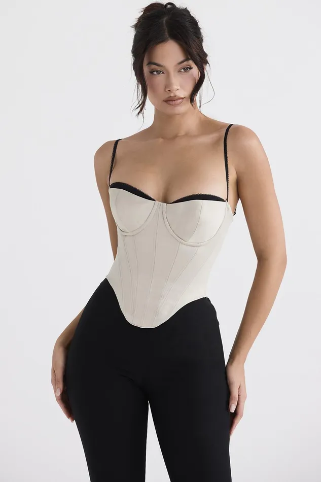 House Of CB LuetteBeige Satin Underwired Corset Beige Women Corsets
