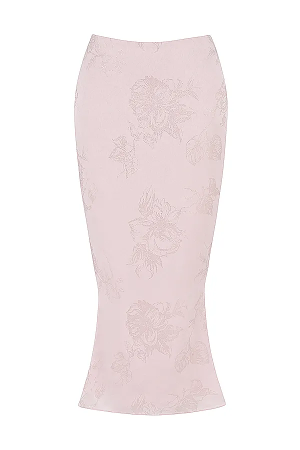 House Of CB LuisettePink Metallic Floral Satin Midi Skirt 8211 SALE Pink Women Skirts