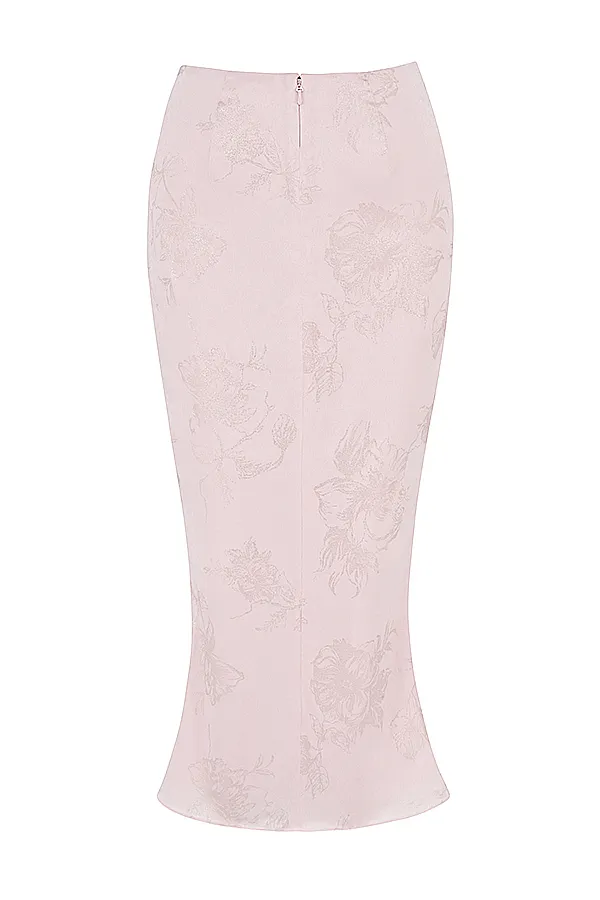 House Of CB LuisettePink Metallic Floral Satin Midi Skirt 8211 SALE Pink Women Skirts