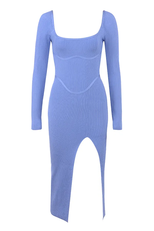 House Of CB MistyCornflower Bandage Thigh Split Midi Dress Cornflower Women Bodycon Dresses