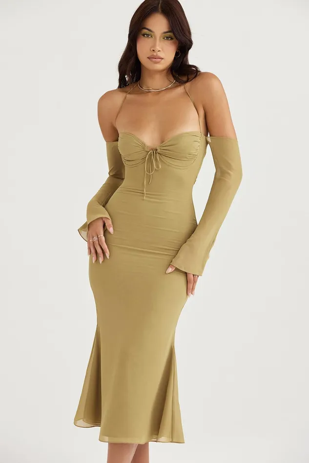 House Of CB NaomiOlive Halter Midi Dress 8211 SALE Olive Women Bodycon Dresses