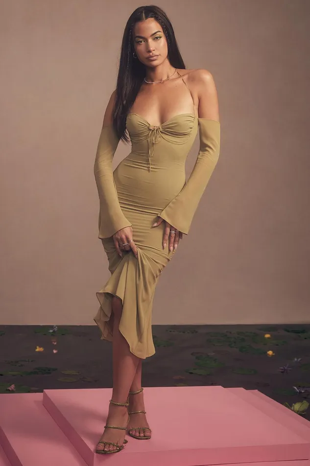 House Of CB NaomiOlive Halter Midi Dress 8211 SALE Olive Women Bodycon Dresses
