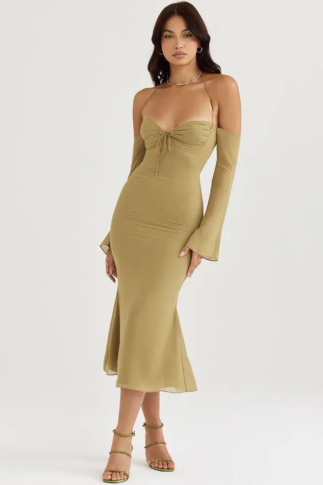 House Of CB NaomiOlive Halter Midi Dress 8211 SALE Olive Women Bodycon Dresses