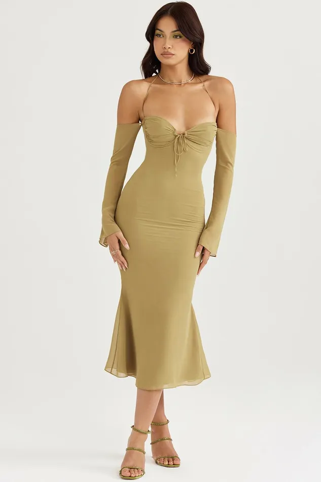 House Of CB NaomiOlive Halter Midi Dress 8211 SALE Olive Women Bodycon Dresses