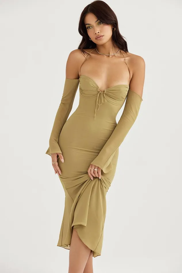 House Of CB NaomiOlive Halter Midi Dress 8211 SALE Olive Women Bodycon Dresses