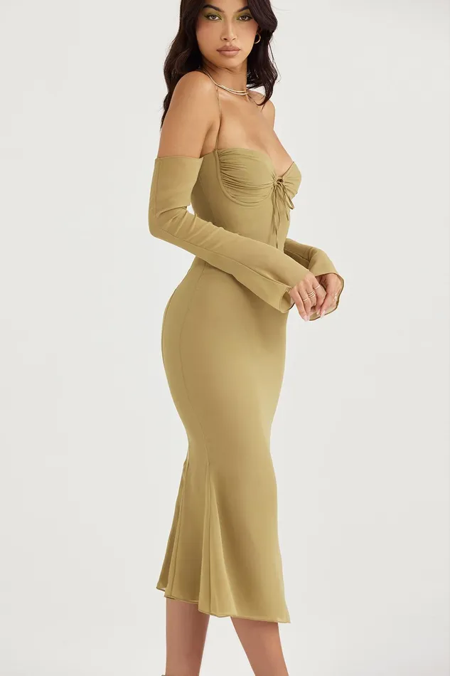 House Of CB NaomiOlive Halter Midi Dress 8211 SALE Olive Women Bodycon Dresses