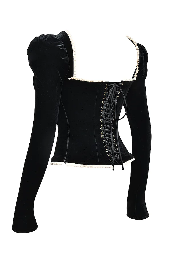 House Of CB NoaBlack Velvet Corset Black Women Tops