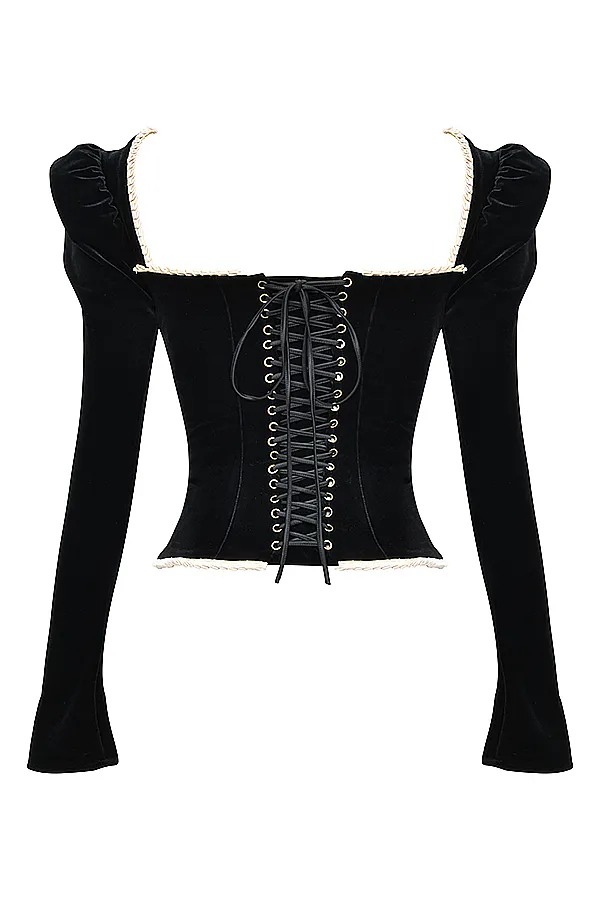 House Of CB NoaBlack Velvet Corset Black Women Tops