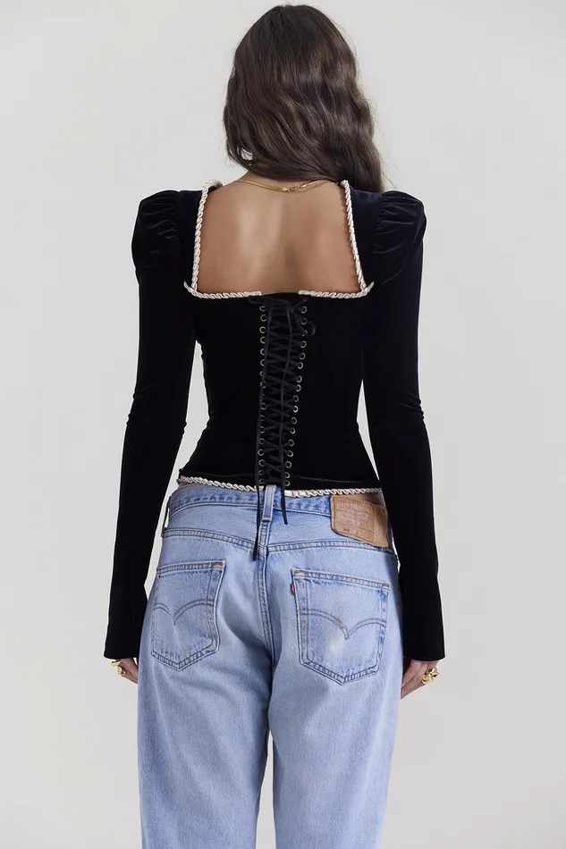 House Of CB NoaBlack Velvet Corset Black Women Tops