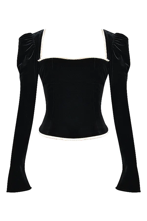 House Of CB NoaBlack Velvet Corset Black Women Tops
