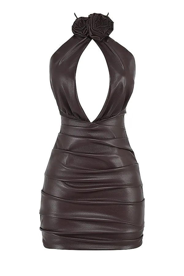 House Of CB OliviaBitter Chocolate Vegan Leather Mini Dress 8211 SALE Bitter Women Mini Dresses