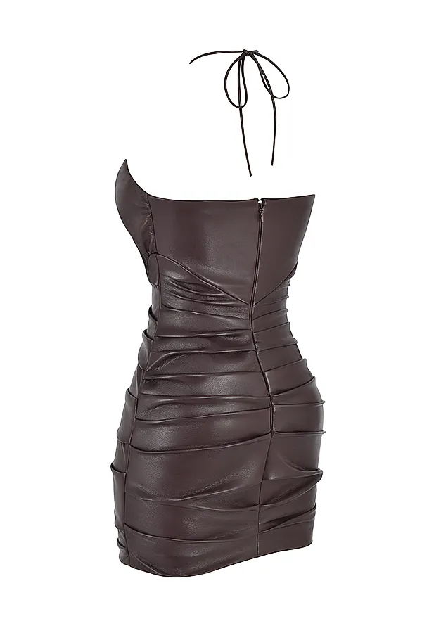 House Of CB OliviaBitter Chocolate Vegan Leather Mini Dress 8211 SALE Bitter Women Mini Dresses