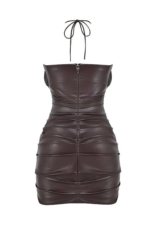 House Of CB OliviaBitter Chocolate Vegan Leather Mini Dress 8211 SALE Bitter Women Mini Dresses