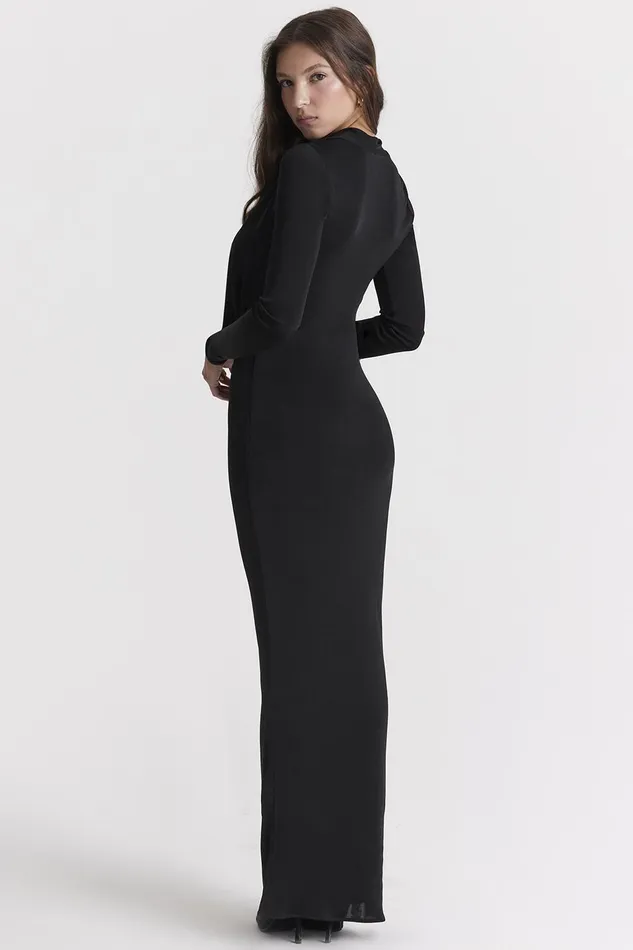 House Of CB SaskiaBlack Draped Maxi Dress 8211 SALE Black Women Bodycon Dresses