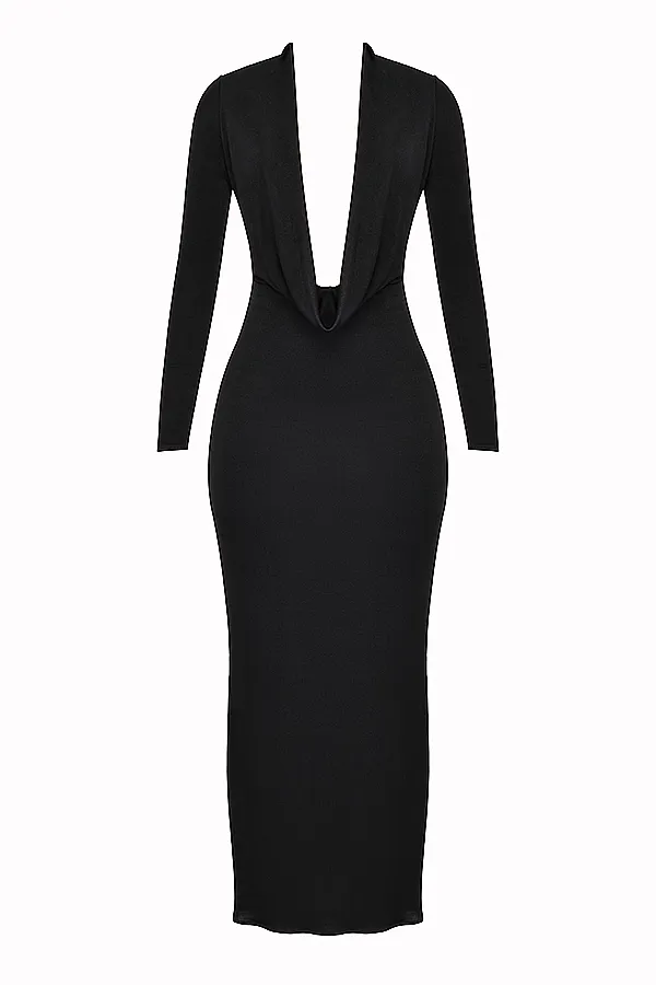 House Of CB SaskiaBlack Draped Maxi Dress 8211 SALE Black Women Bodycon Dresses