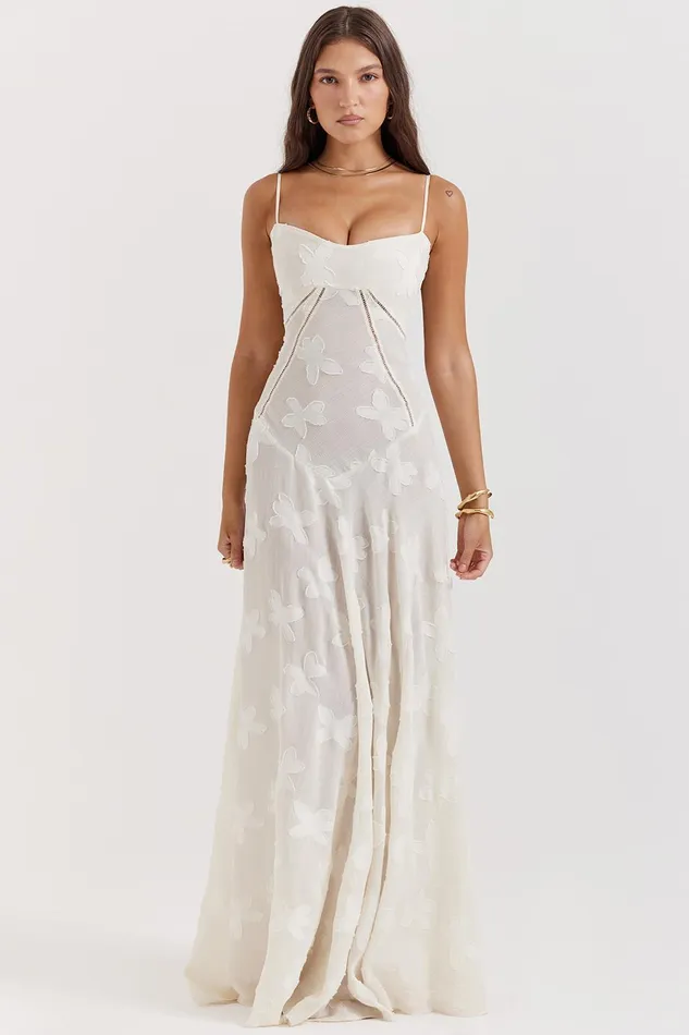 House Of CB SerenVintage Cream Floral Lace Back Maxi Dress Vintage Women Maxi Dresses