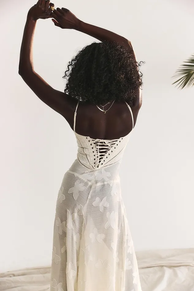 House Of CB SerenVintage Cream Floral Lace Back Maxi Dress Vintage Women Maxi Dresses